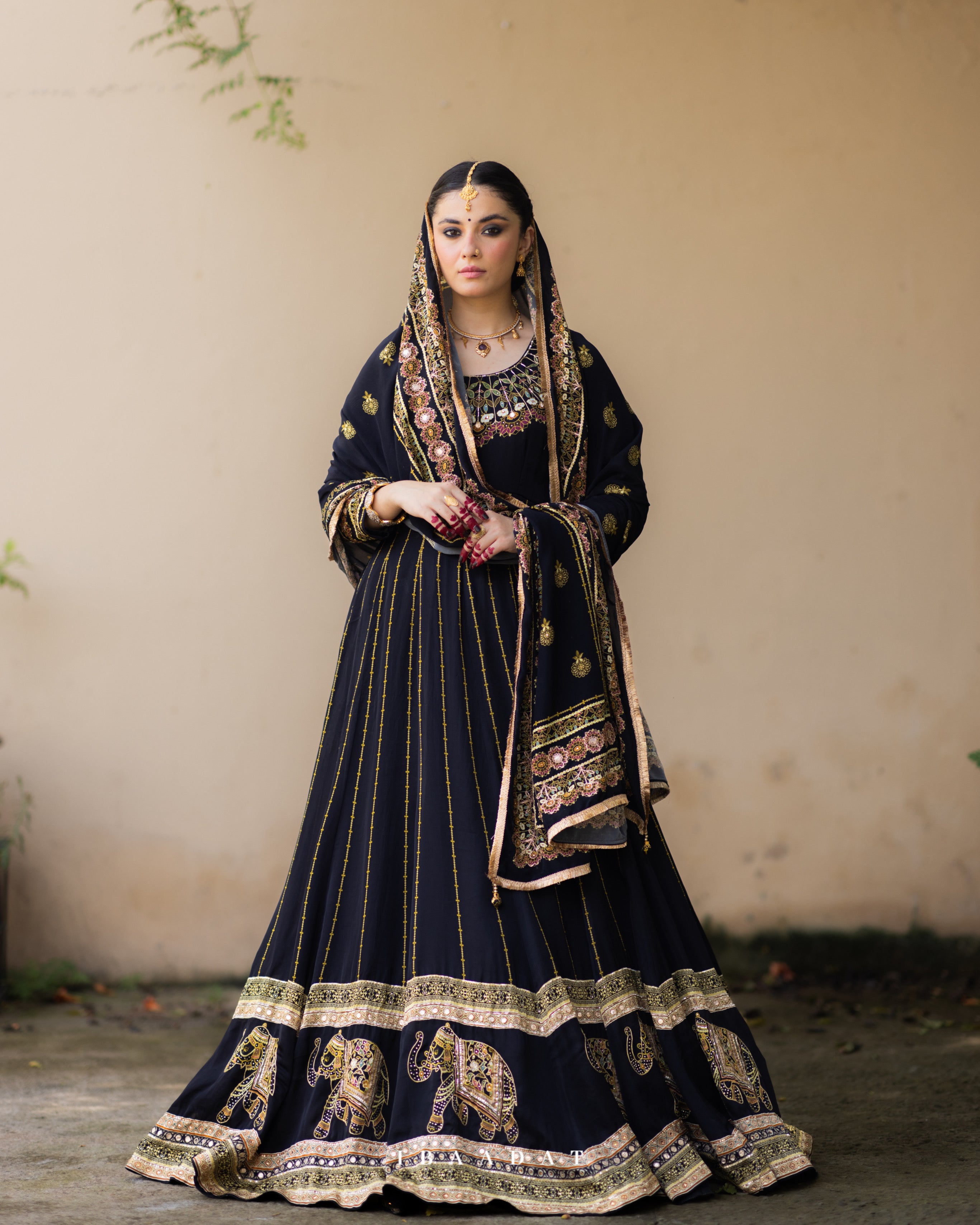 slim fit dress slacks Black Bollywood Style Anarkali Suit with Chinon Silk & Sequin Work