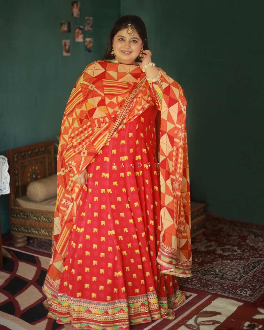 Premium Designer Phulkari Saadgi Red Anarkali Lehenga Choli