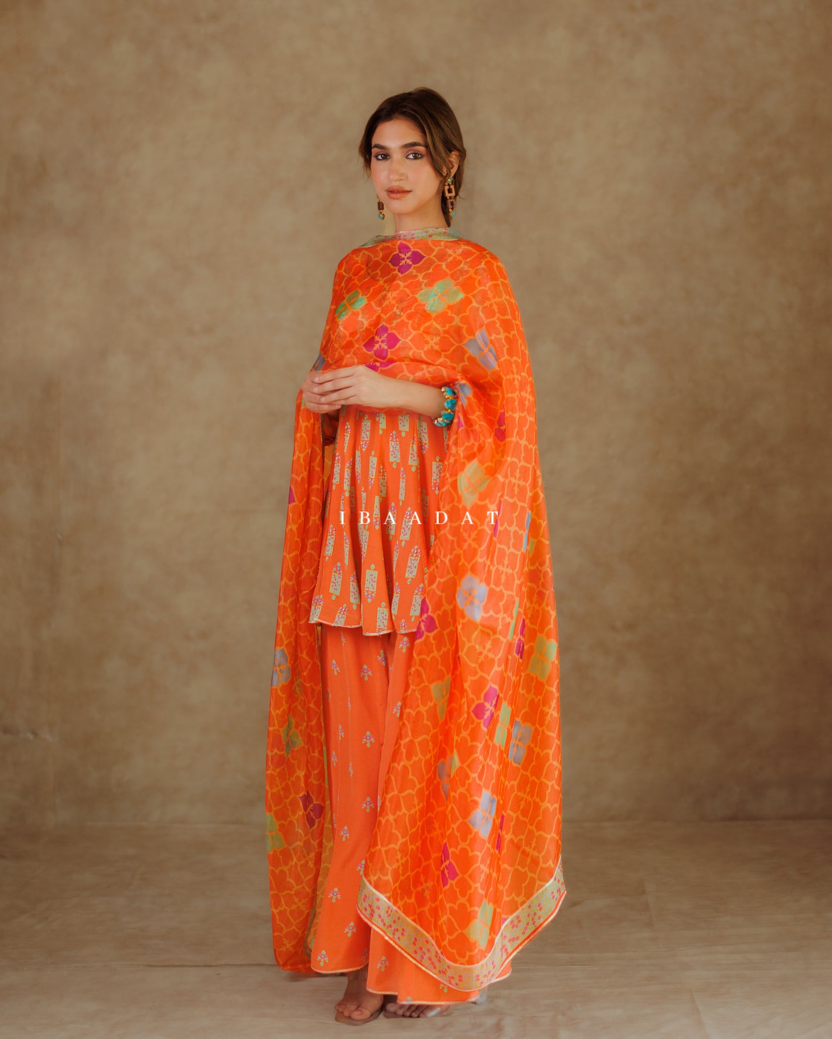 Bright Peach Hand Embroidered Salwar Suit for Women