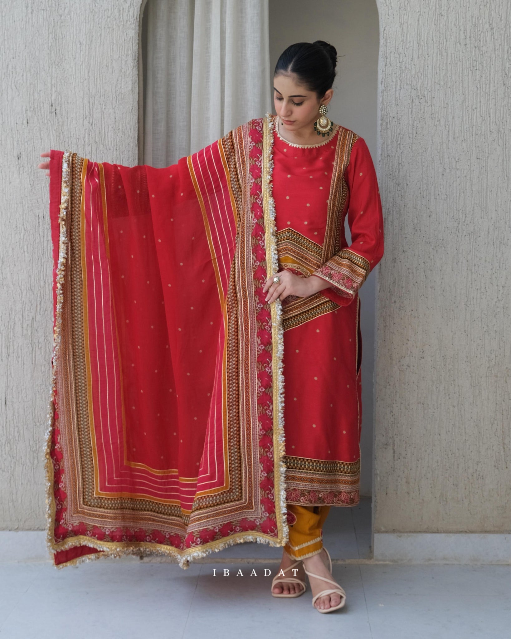 Elegant Red and Mustard Yellow Salwar Suit for Festive Wear