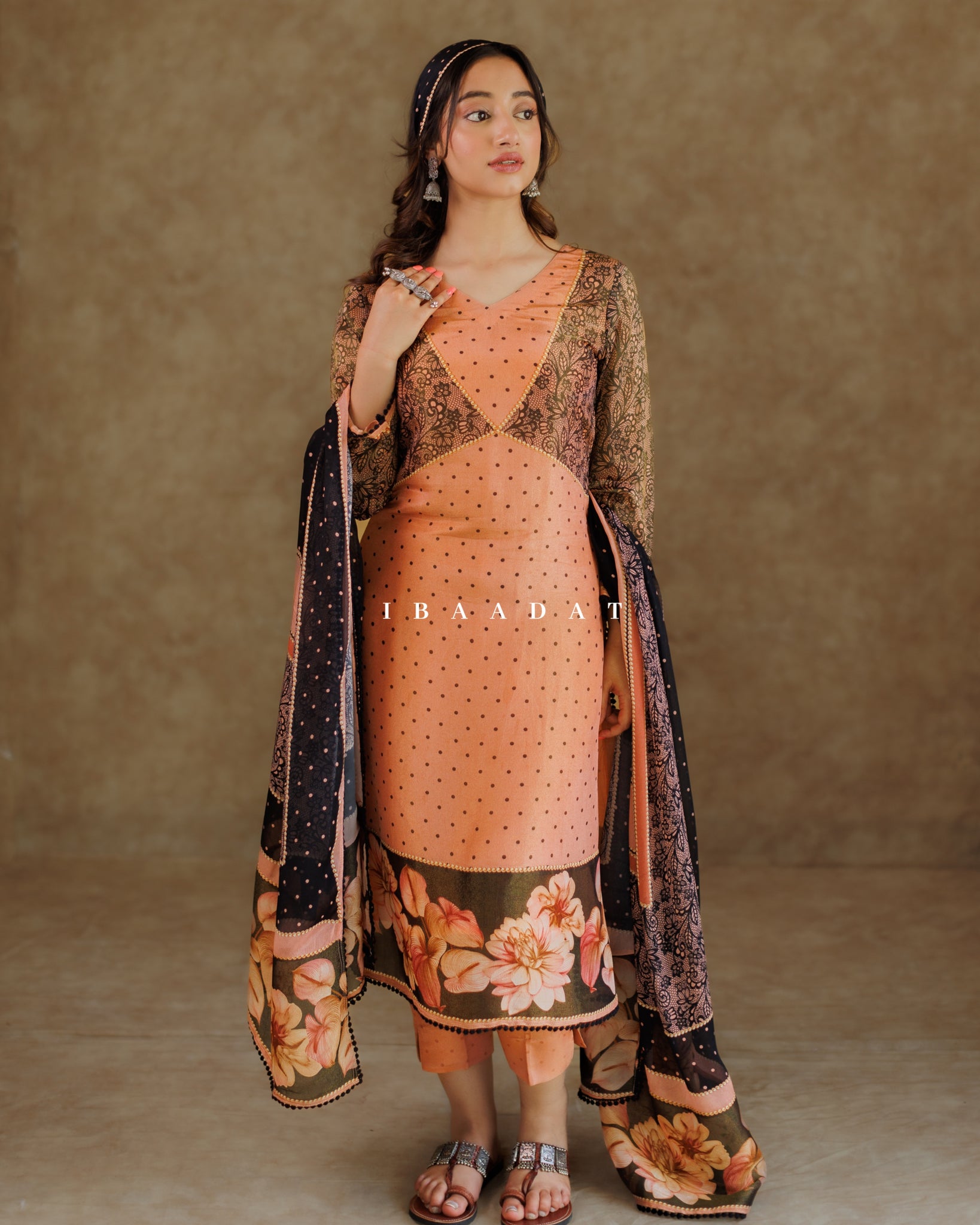 Designer Lacy Affair peach Punjabi suit for wedding & celebration