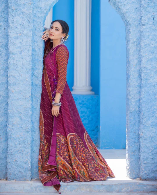 Designer Mehreen Wine & Rusty Orange Festive Suit for Women