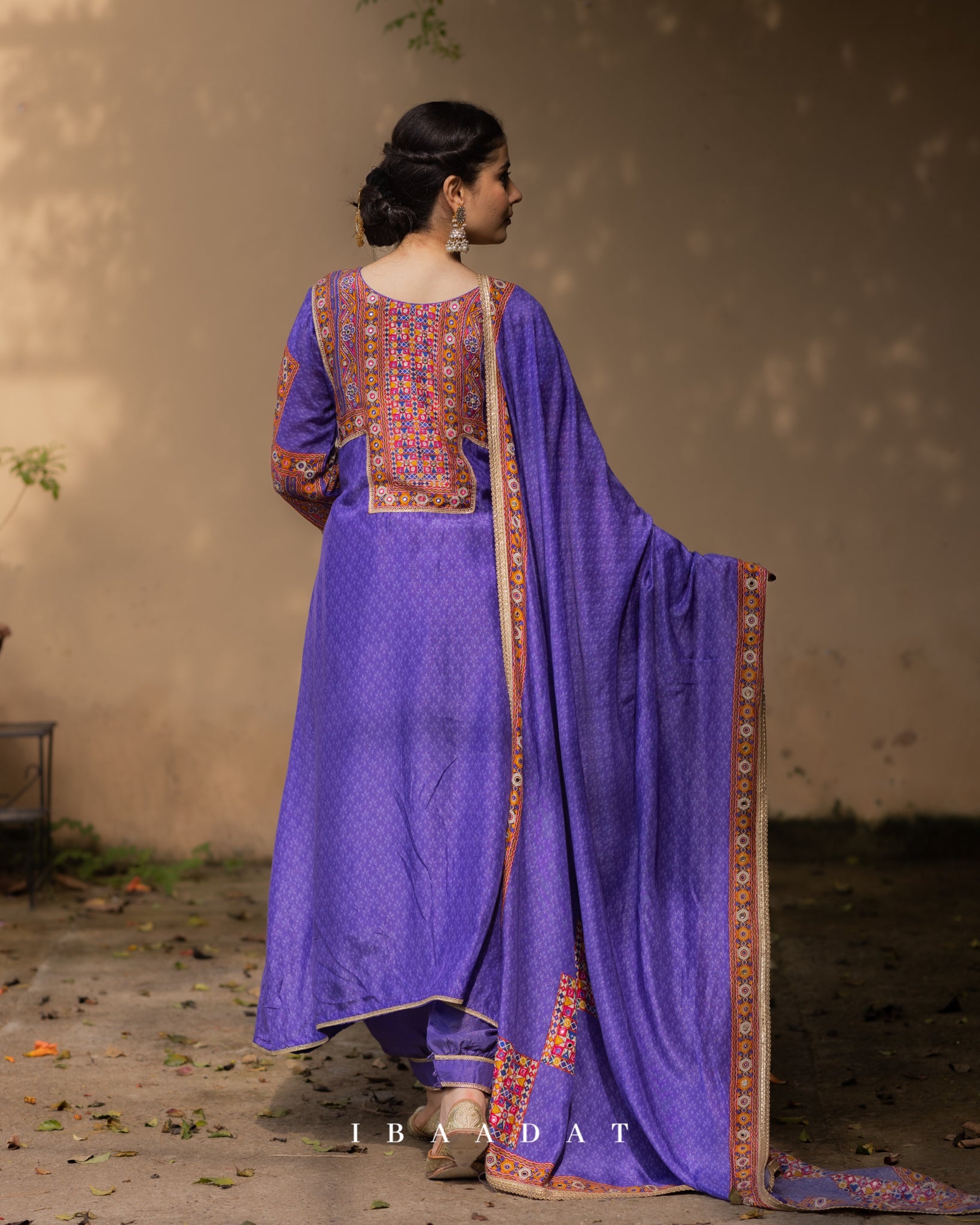Digitally printed blue silk Punjabi suit for festive wear