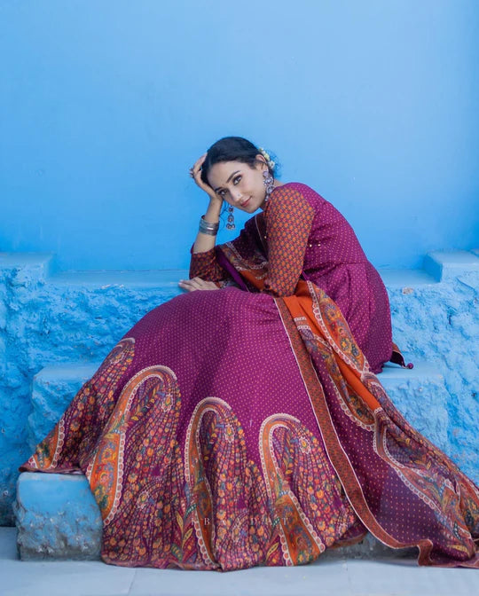 Elegant Mehreen Black & Rusty Orange Festive Wear Anarkali Suit