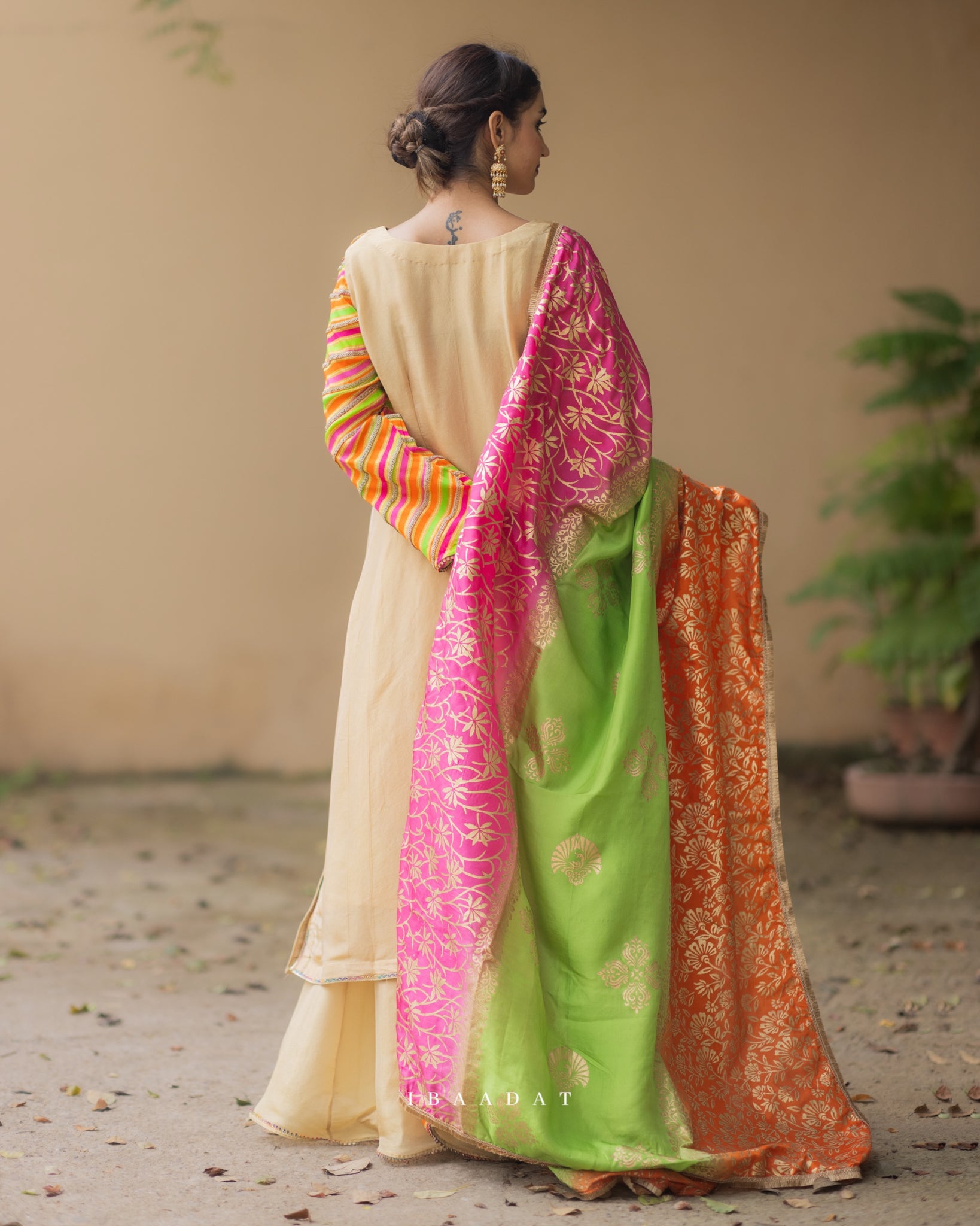 Gold block print Punjabi salwar suit for festive wear