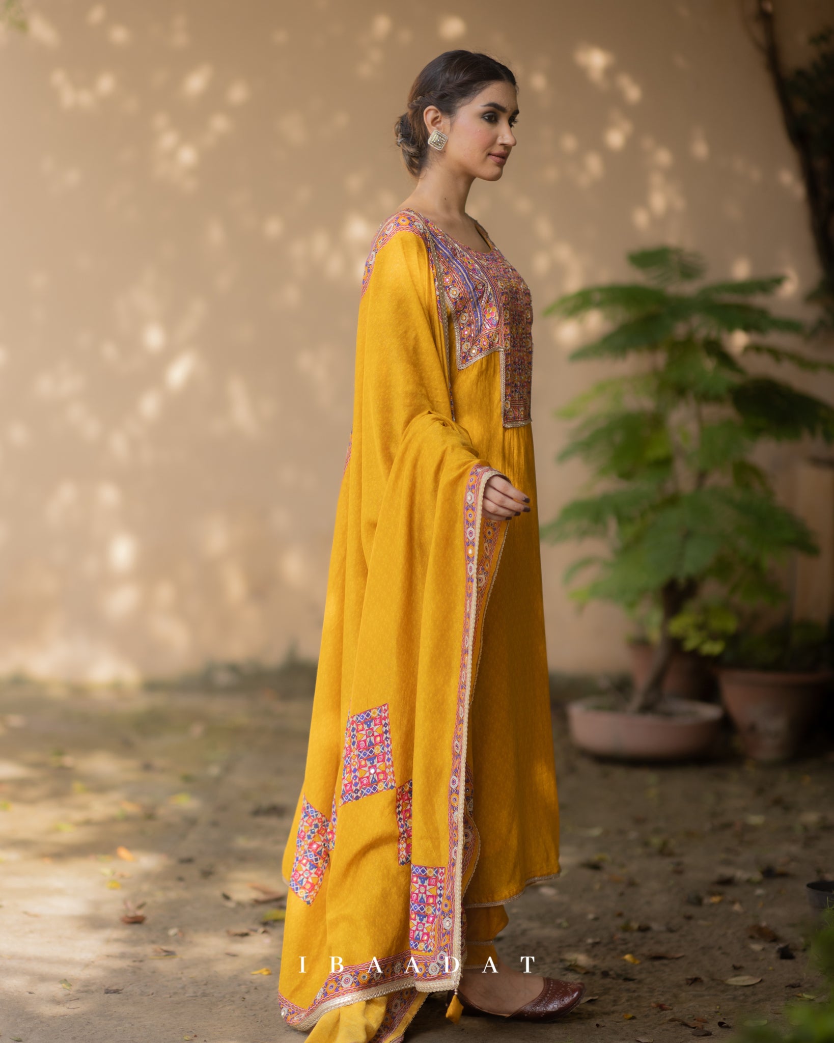 Handcrafted mustard silk Punjabi suit for wedding wear