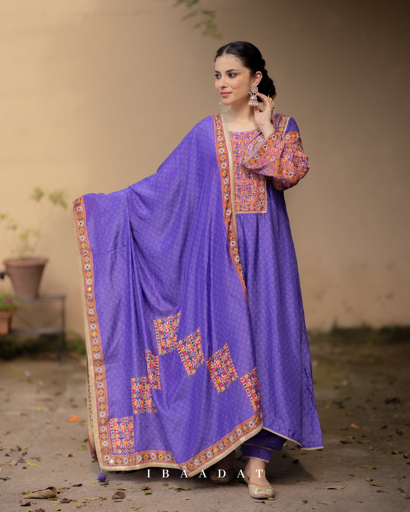 Jugni premium printed blue silk Punjabi suit for women
