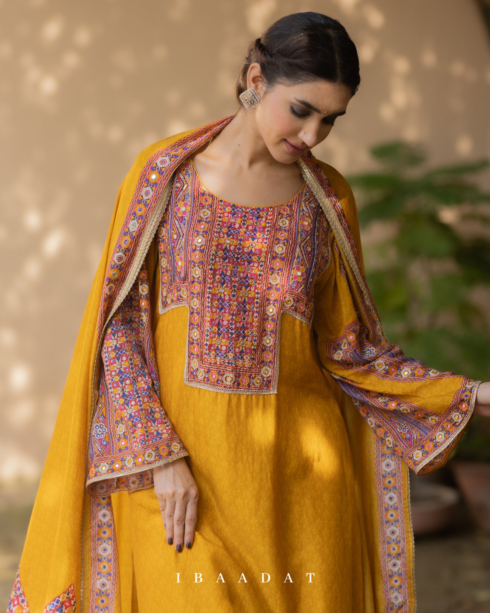 Jugni premium printed mustard silk Punjabi suit for women