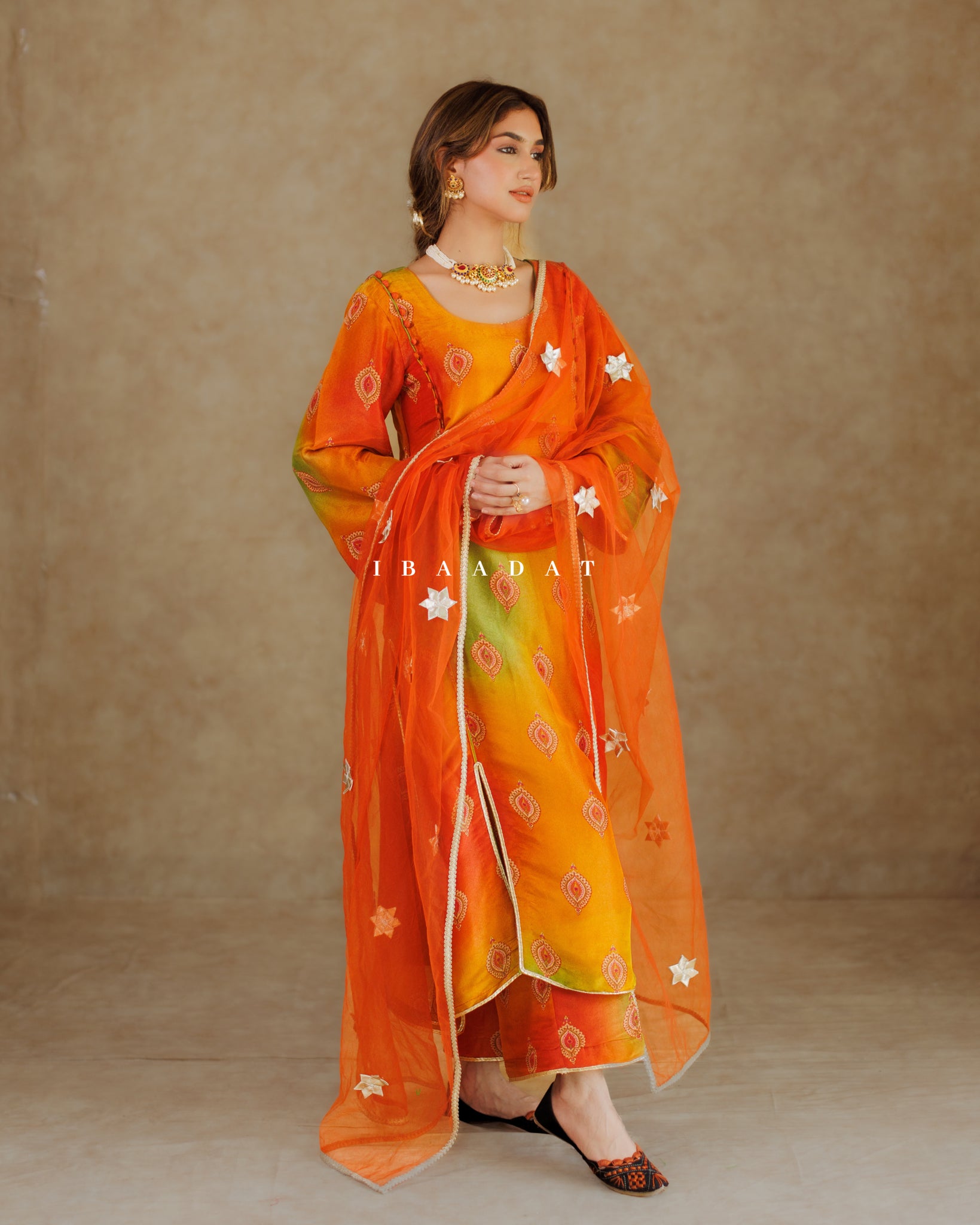 Orange Yellow Summer Printed Salwar Suit for Women