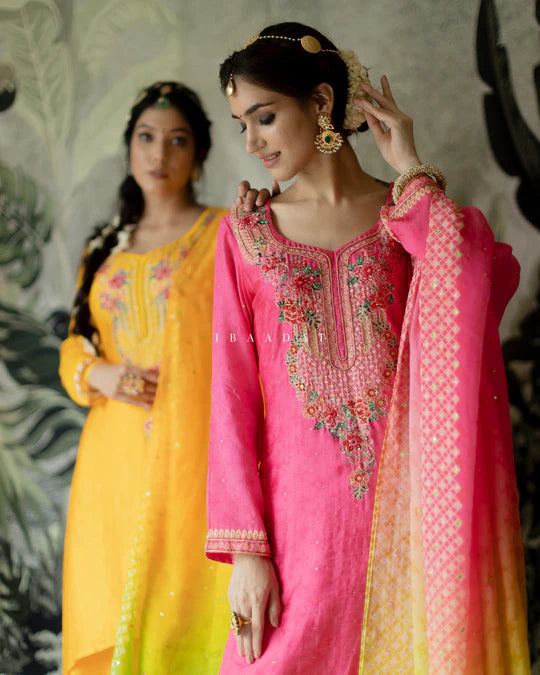 Rani Set digitally printed salwar suit in magenta & yellow

