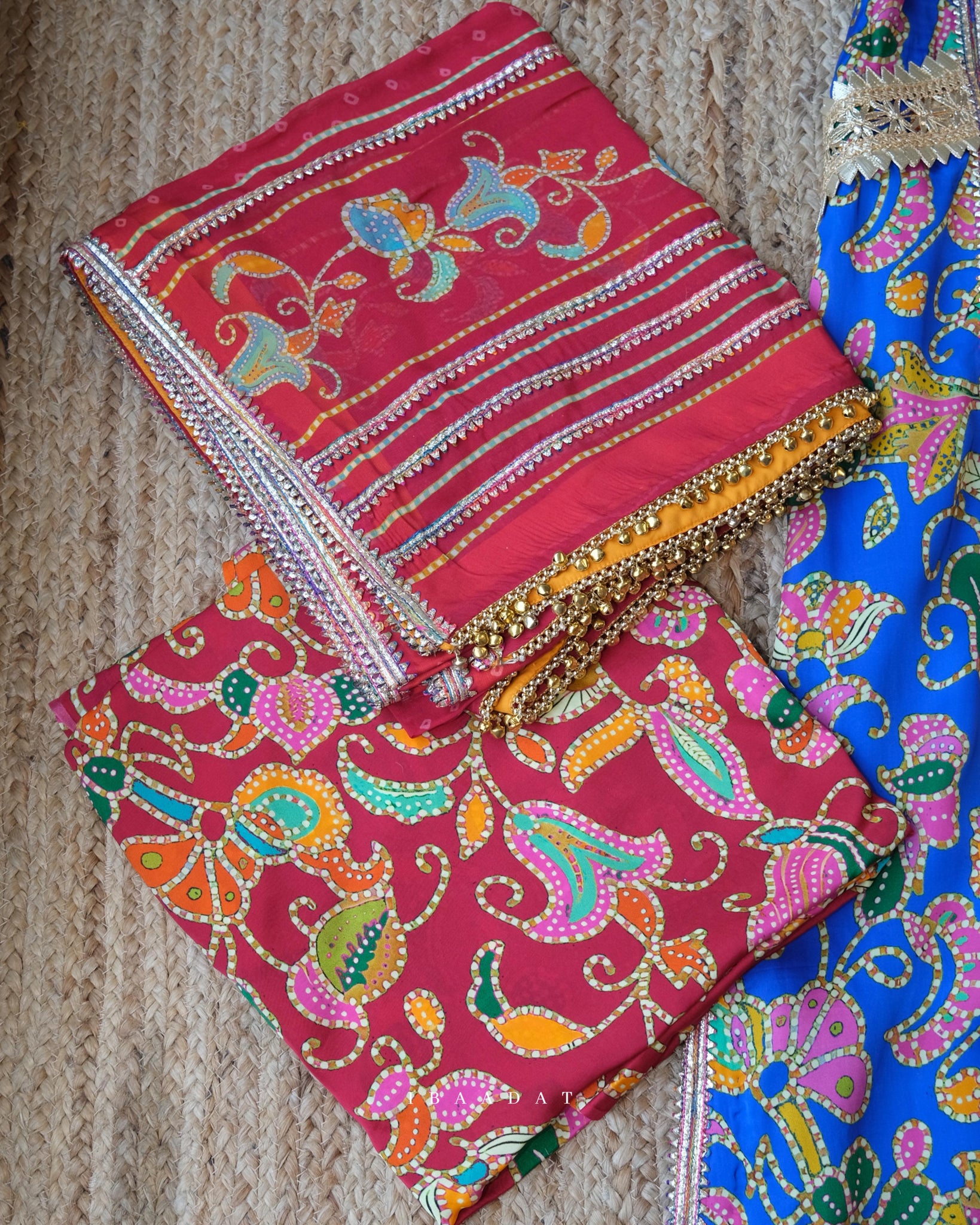 Red Printed Salwar Suit with Gotta Detailing for Festive Celebrations