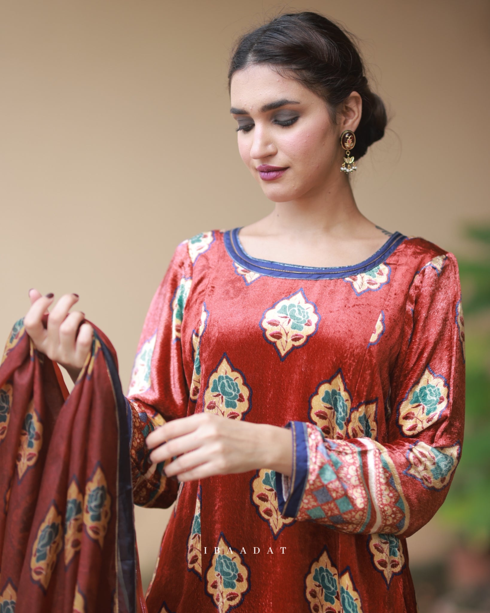 Red velvet Punjabi suit for women – Sabina collection