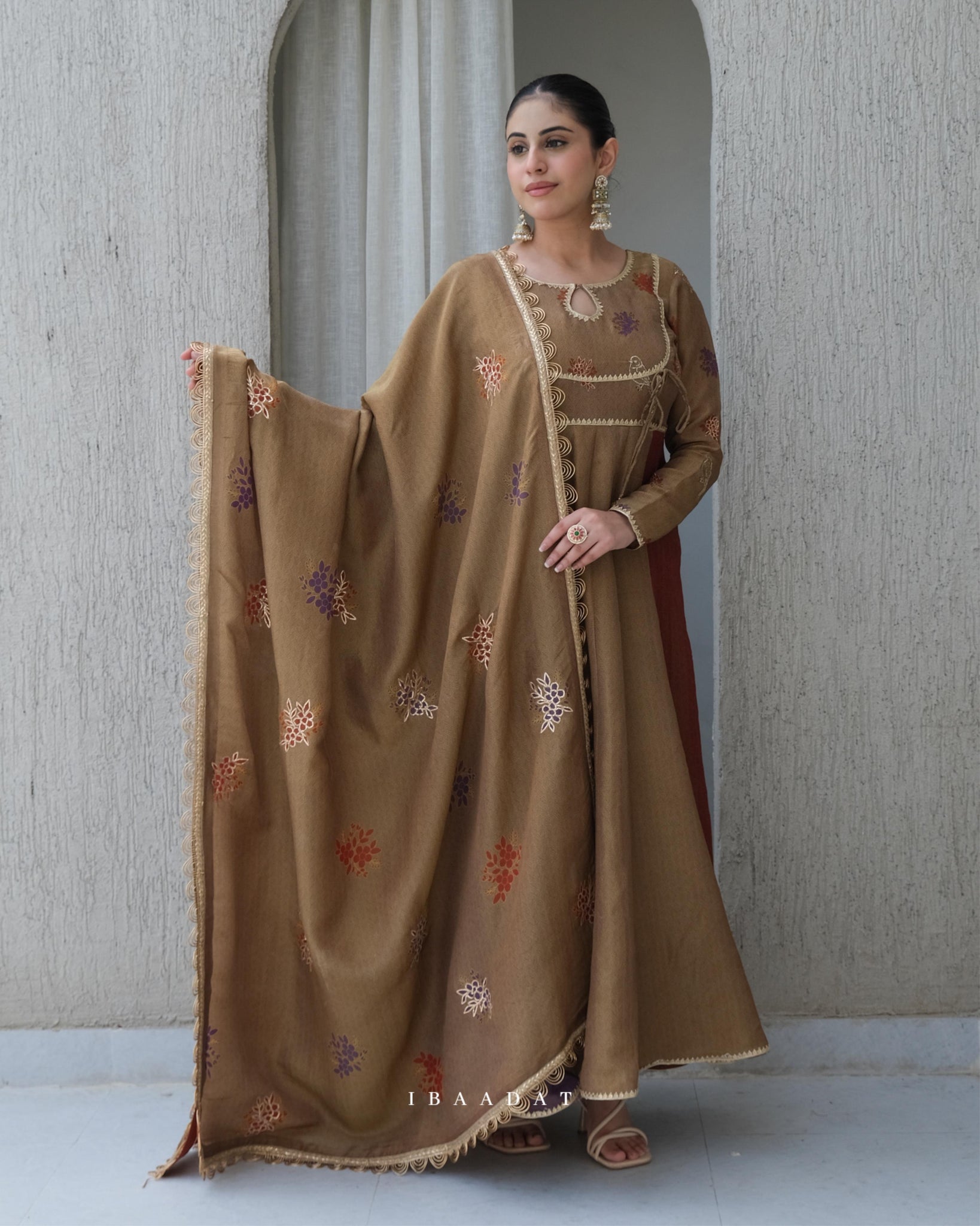 Samairaa Brown Anarkali Suit | 16-Kali Embroidered | Ibaadat By Jasmine Samairaa Brown Anarkali Suit | 16-Kali Embroidered | Ibaadat By Jasmine