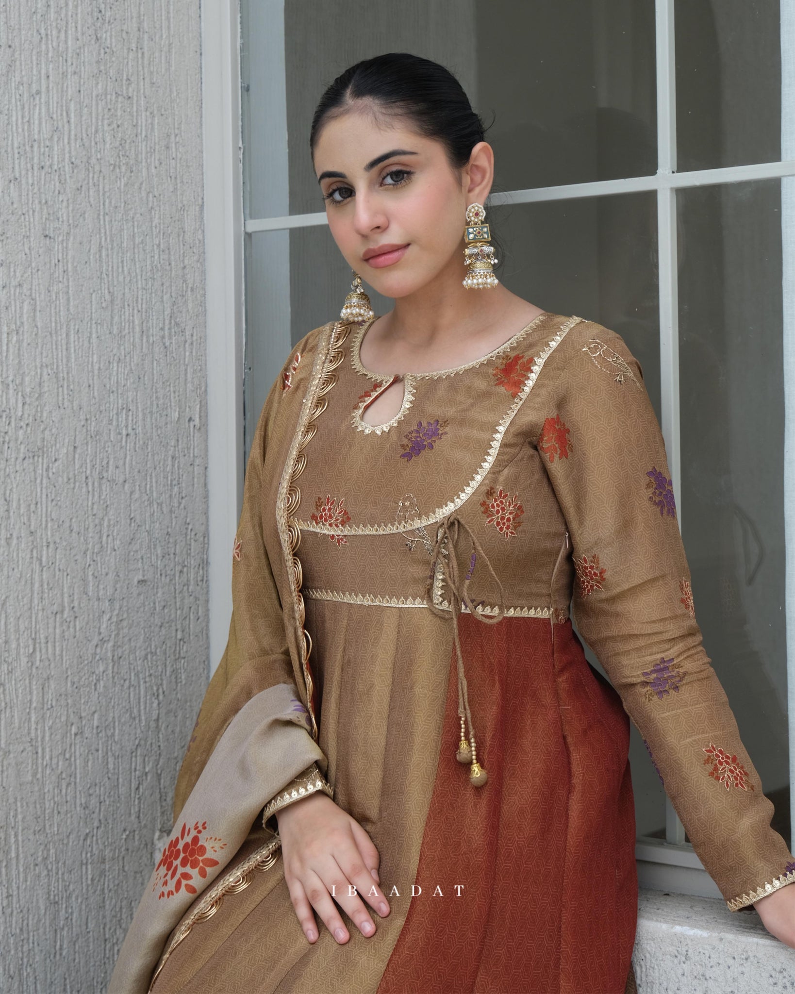 Samairaa Brown Anarkali Suit | 16-Kali Embroidered | Ibaadat By Jasmine Samairaa Brown Anarkali Suit | 16-Kali Embroidered | Ibaadat By Jasmine