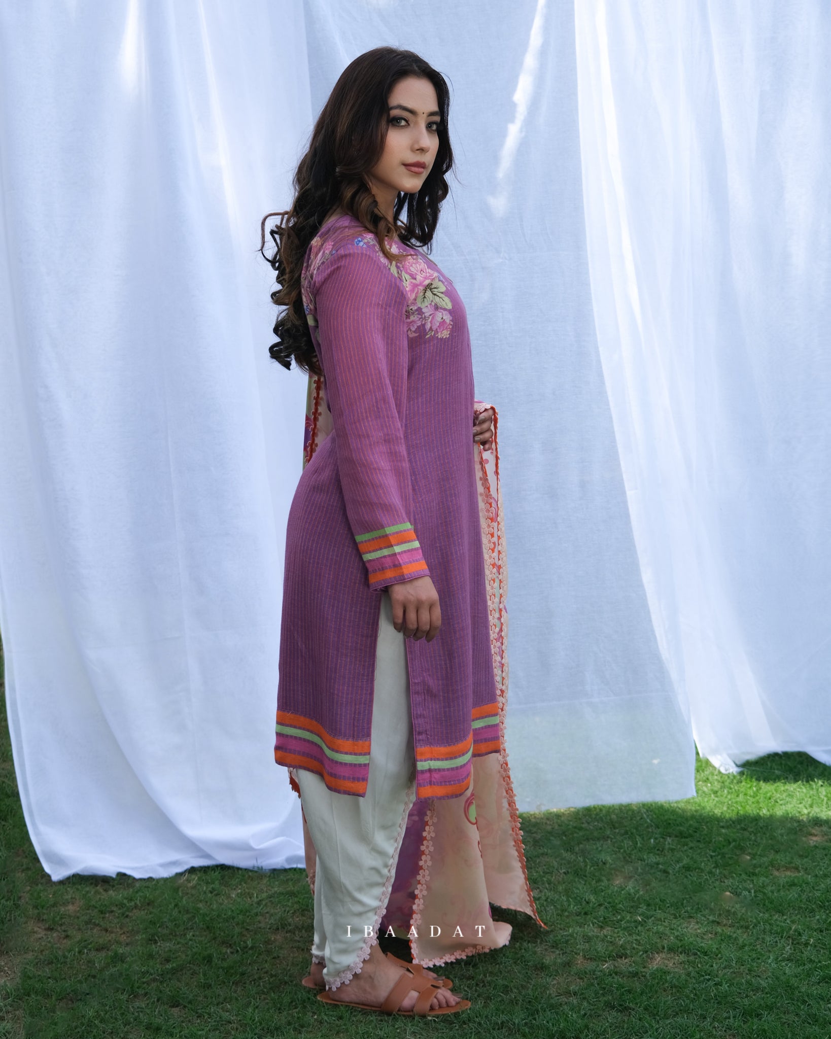 Stylish purple salwar suit set with digitally printed dupatta