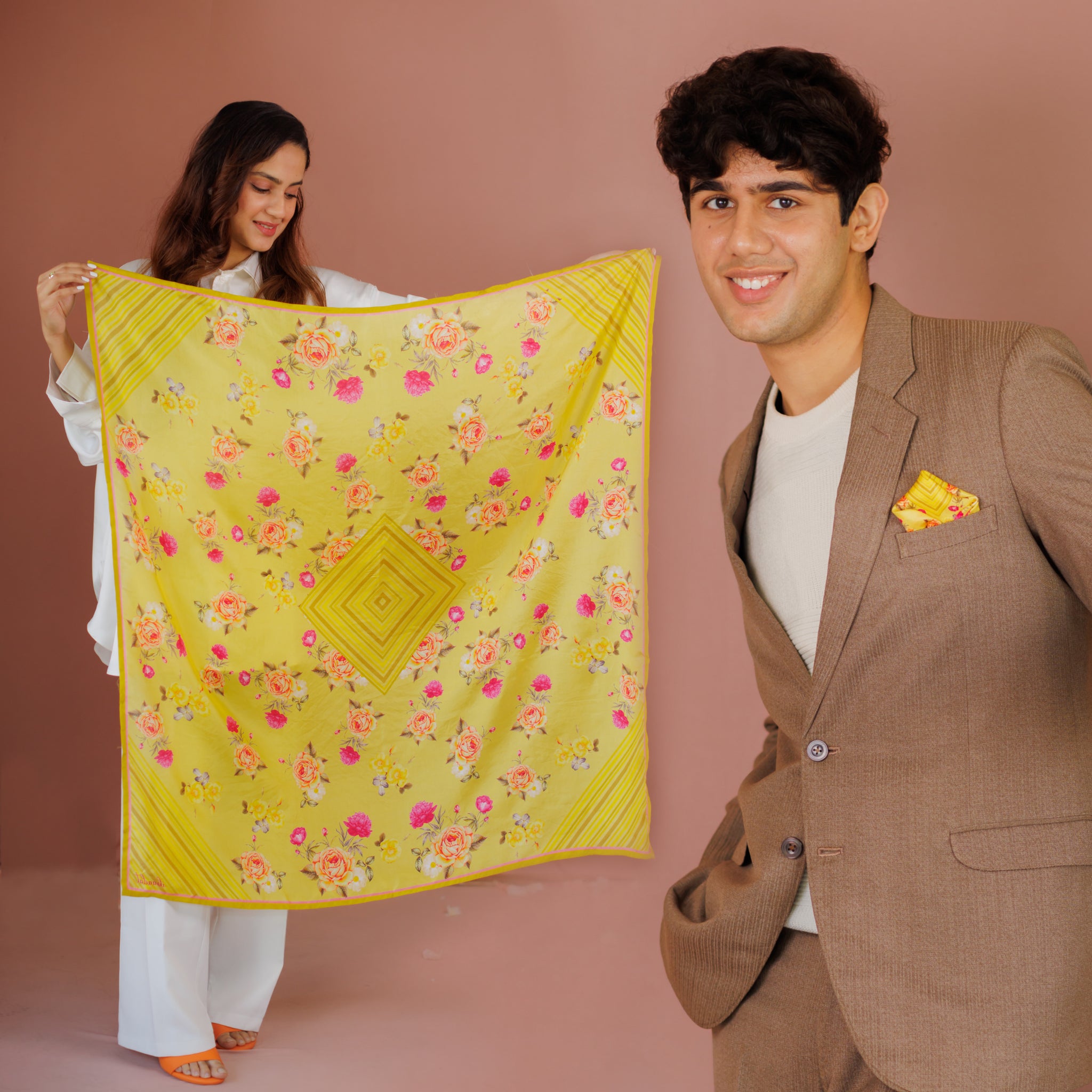 Flora - Pocket Square and Scarf Combo Pack for Couples