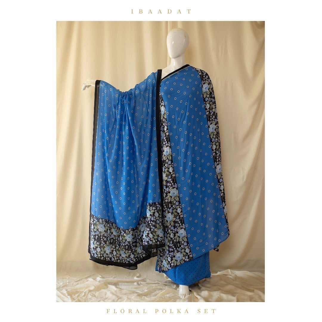 Blue Floral Polka Salwar Suit with Bemberg Dupatta