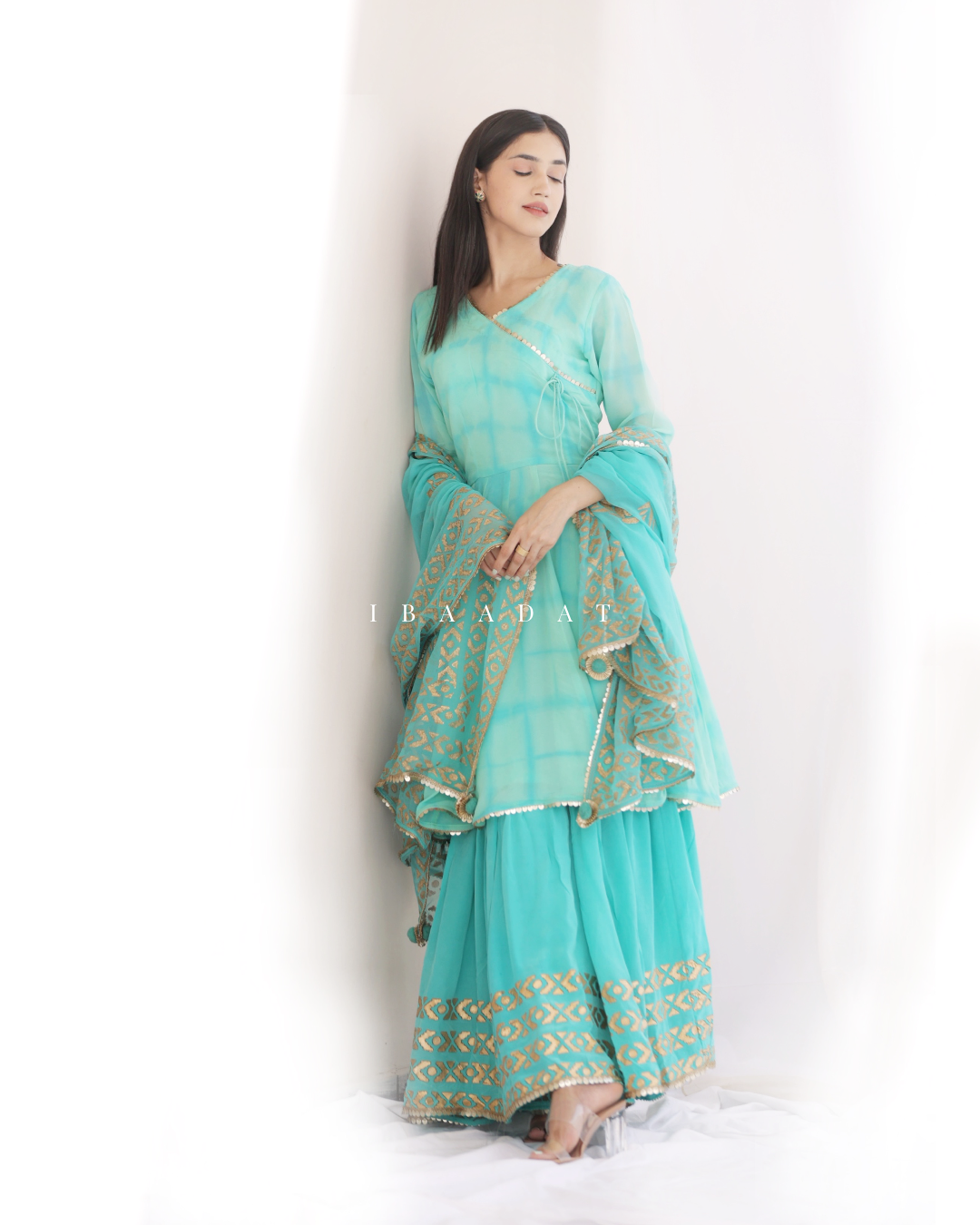 Blue printed Sharara Gharara party wear outfit