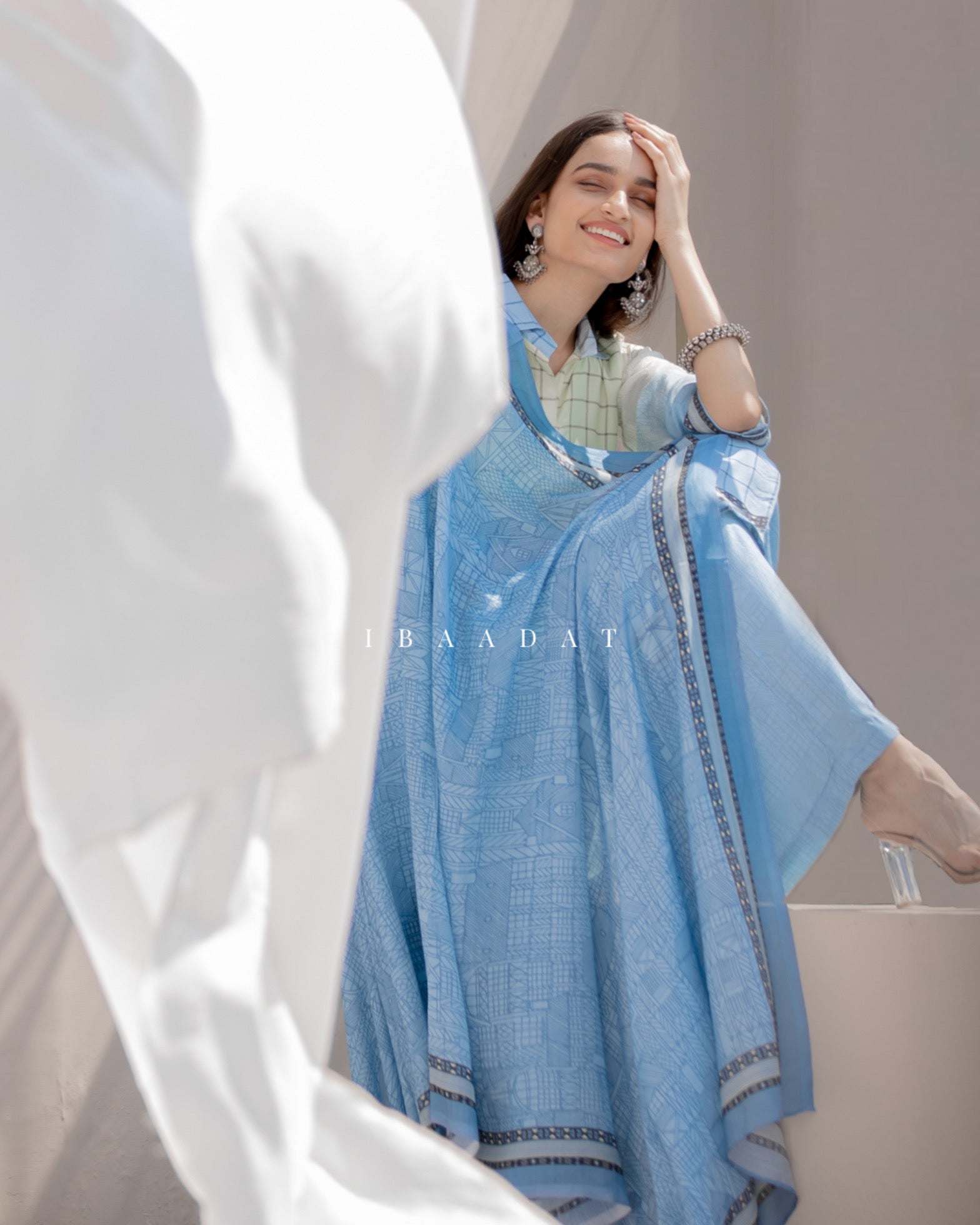 Designer Hut Set in ice blue cotton salwar suit for women