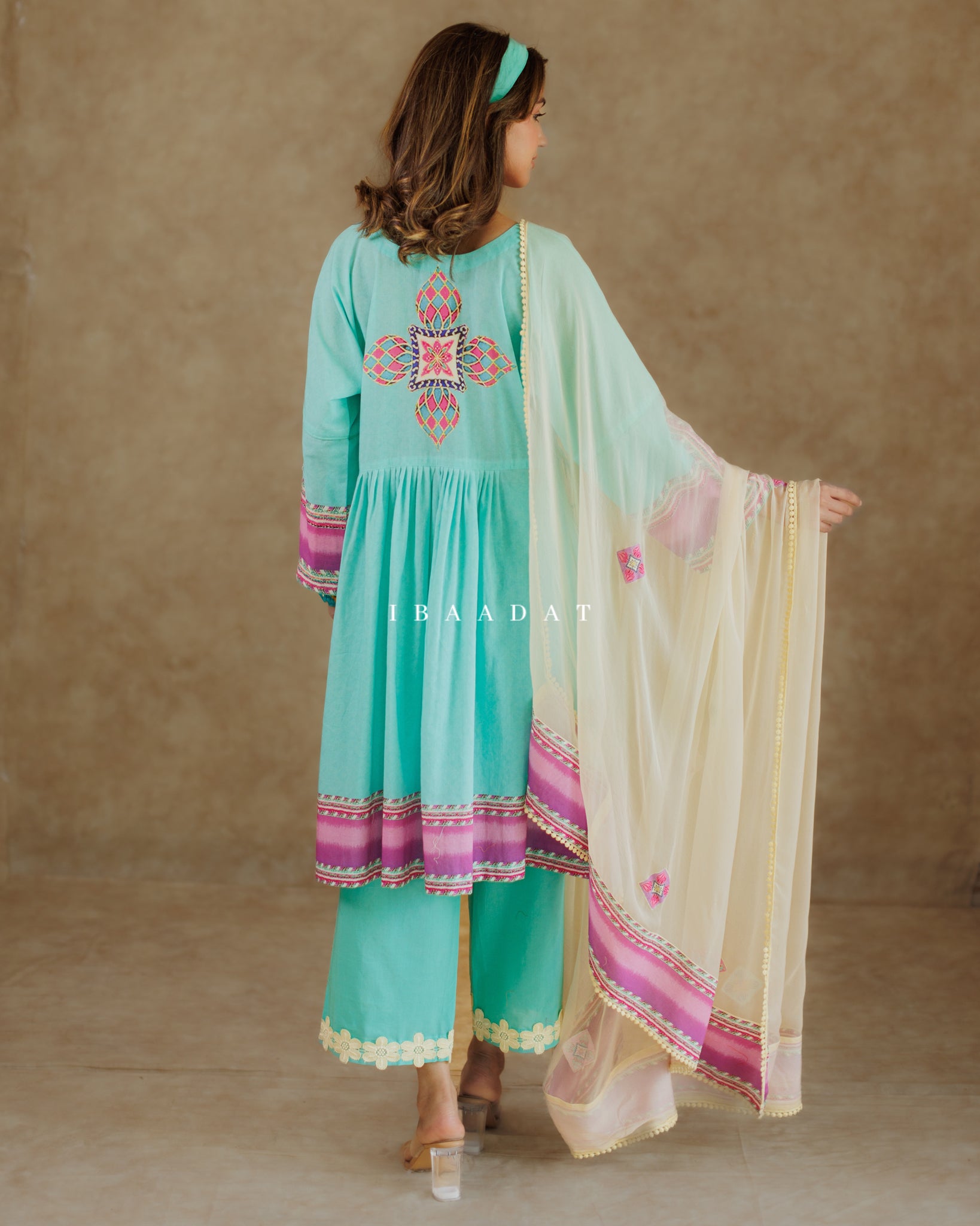 Designer Manchali aqua blue cotton salwar suit
