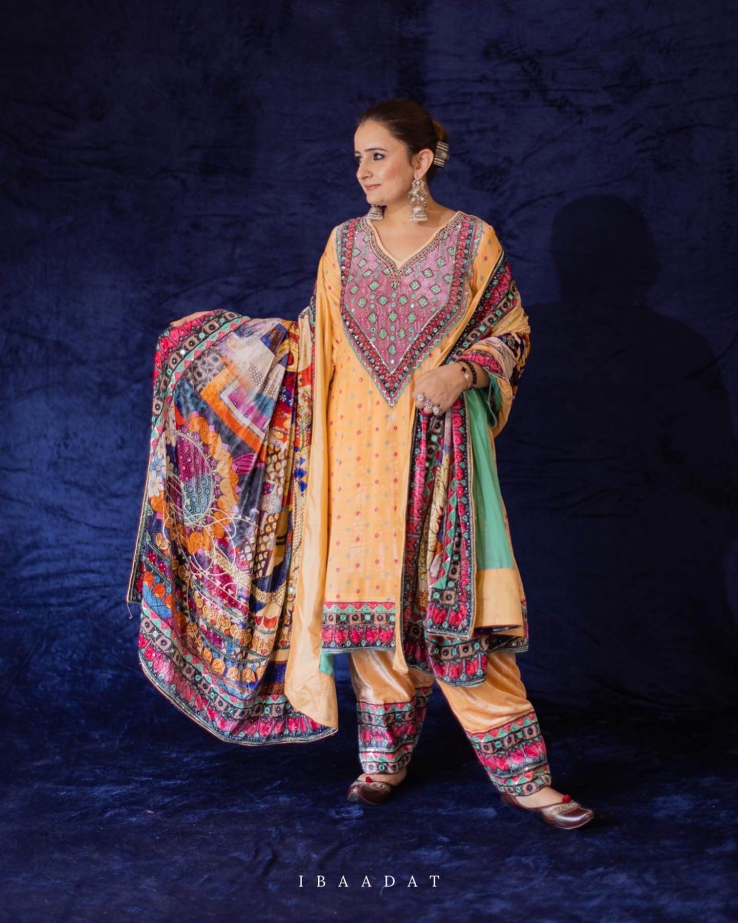Designer Party Wear Nagris Velvet Suit Set in Pastel Yellow