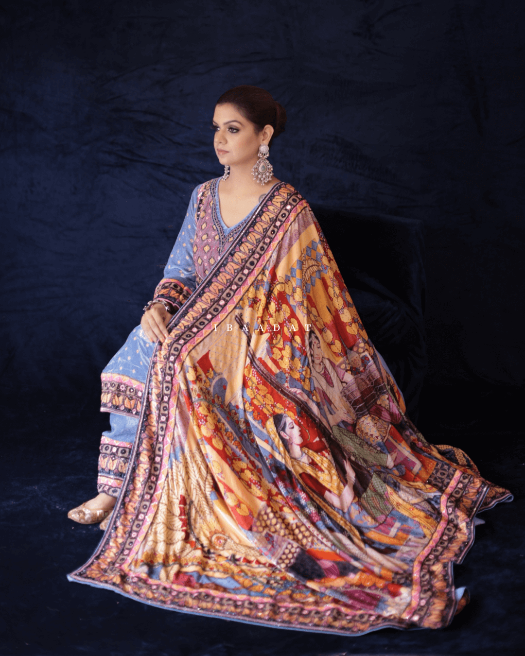 Designer Party Wear Nagris Velvet Suit Set in Royal Blue