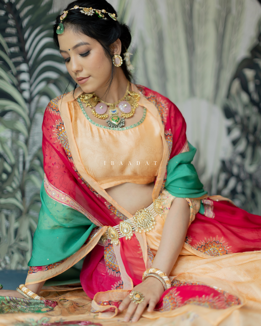 Designer Peach Jalsa Set with Raw Silk Fabric