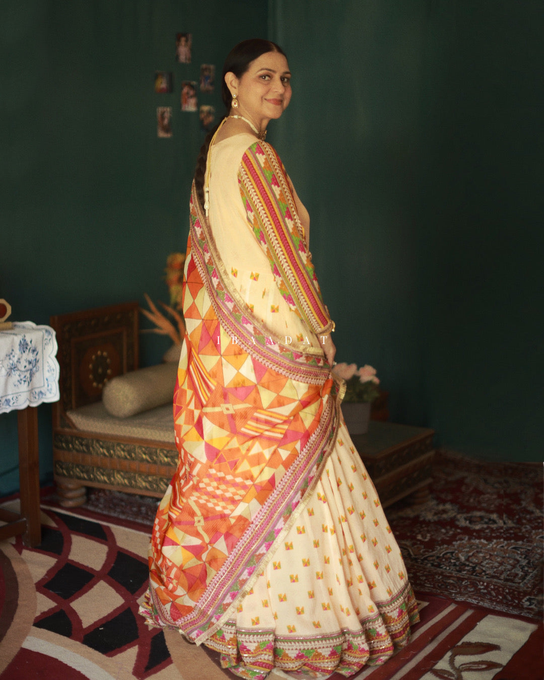 Designer Phulkari Style Peach Lehenga Choli for Wedding