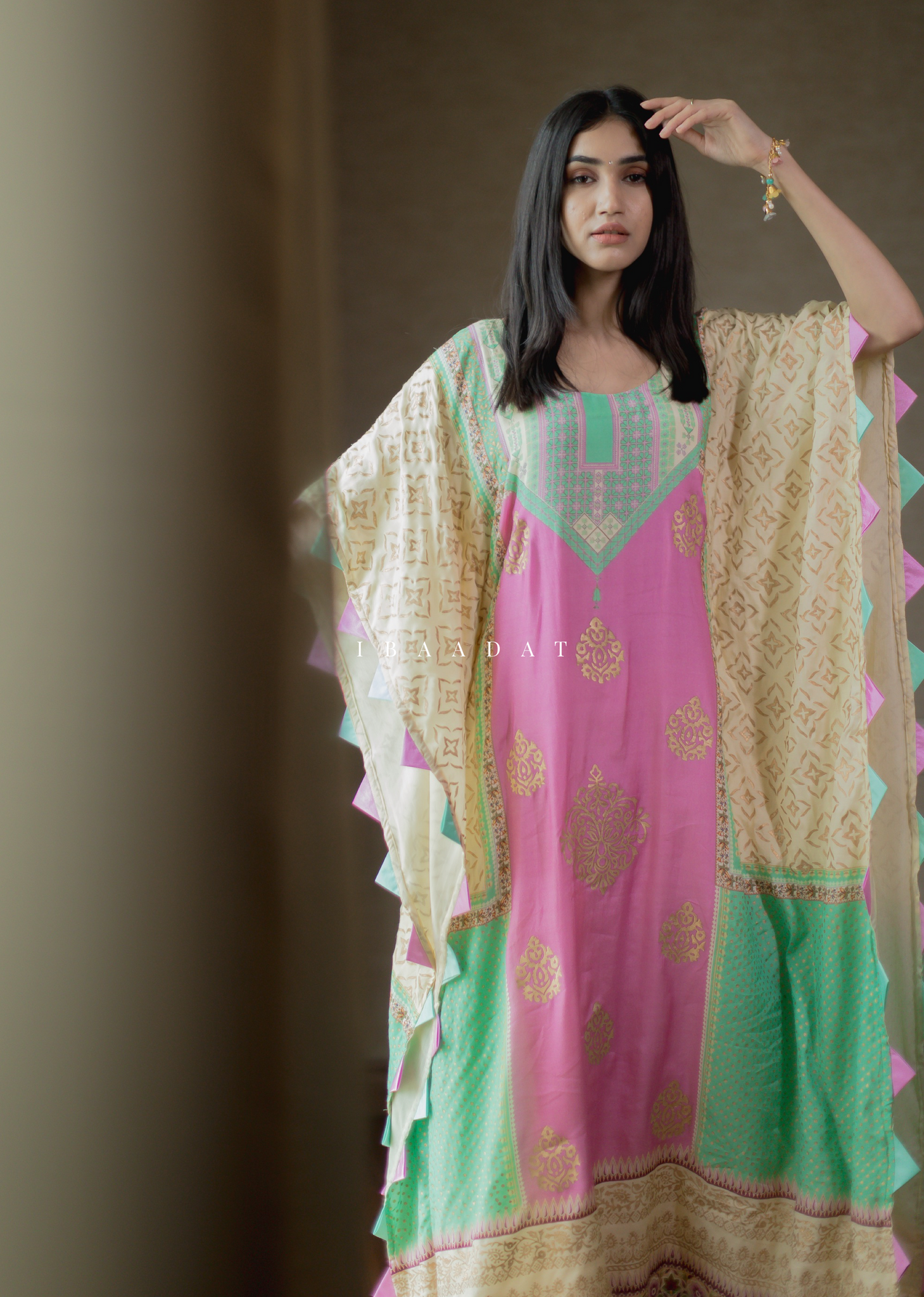 Designer Pink and Sea Green Kaftan Suit for Festive Wear