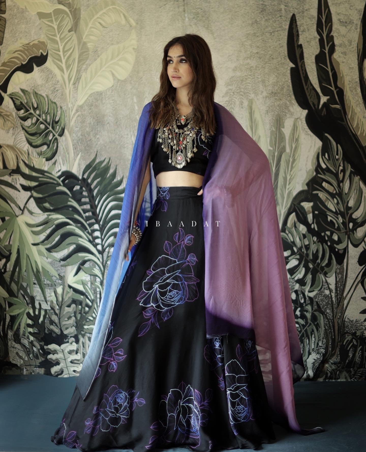 Designer Sanjh Black Lehenga with Organza Dupatta