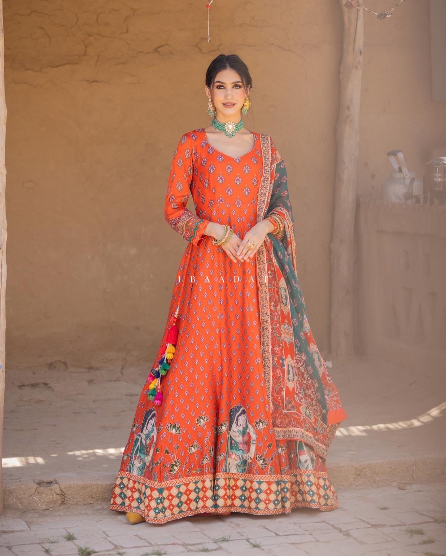 Designer Shaheen Orange Anarkali Lehenga Suit for Women