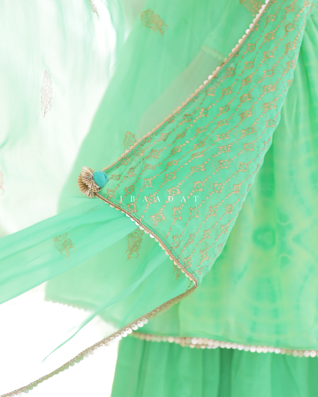 Designer green tie dye Sharara Gharara set for women
