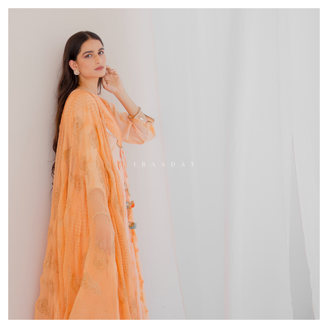 Designer peach tie dye Sharara Gharara set for women