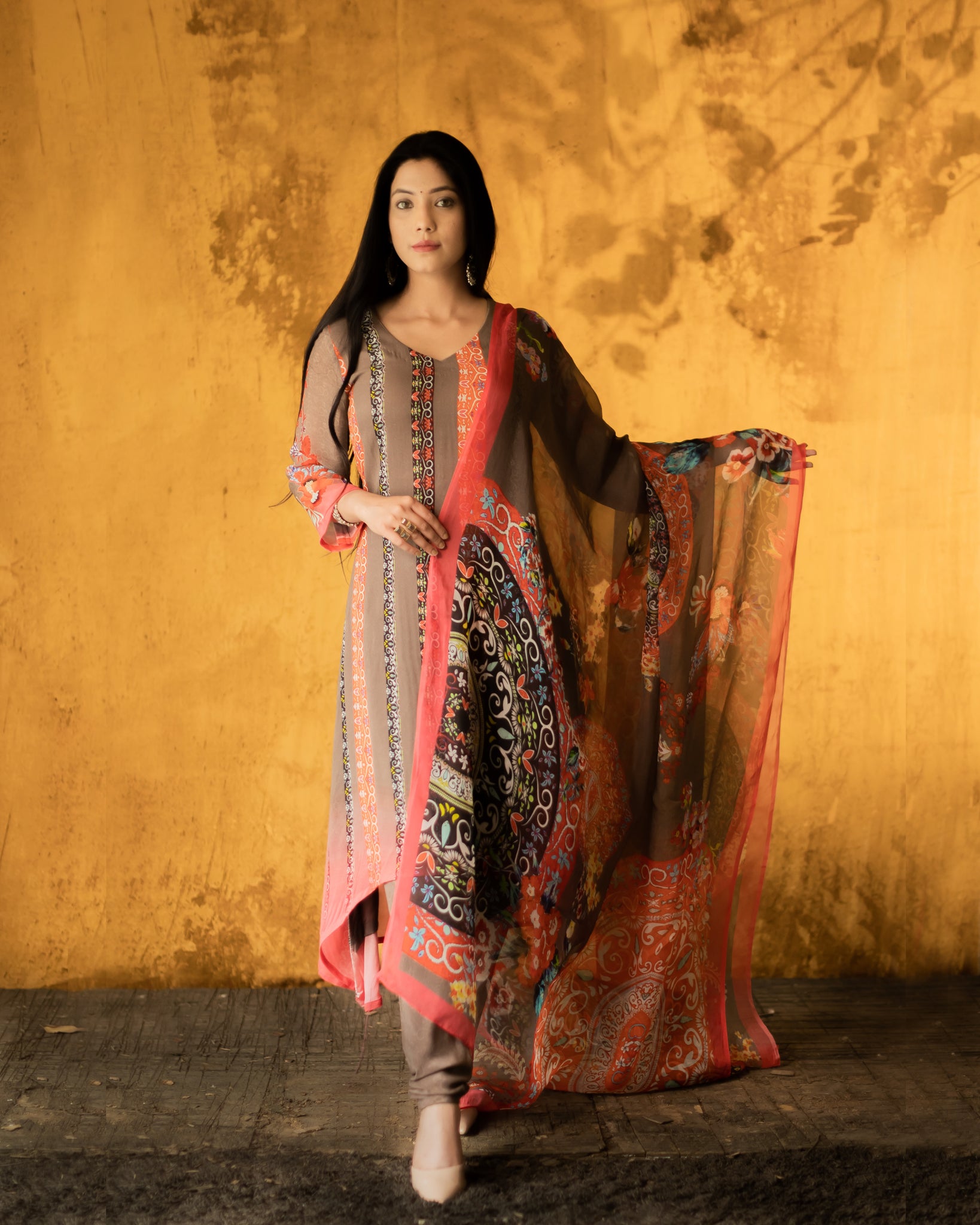 Elegant Brown Rangrez Printed Salwar Suit for Women