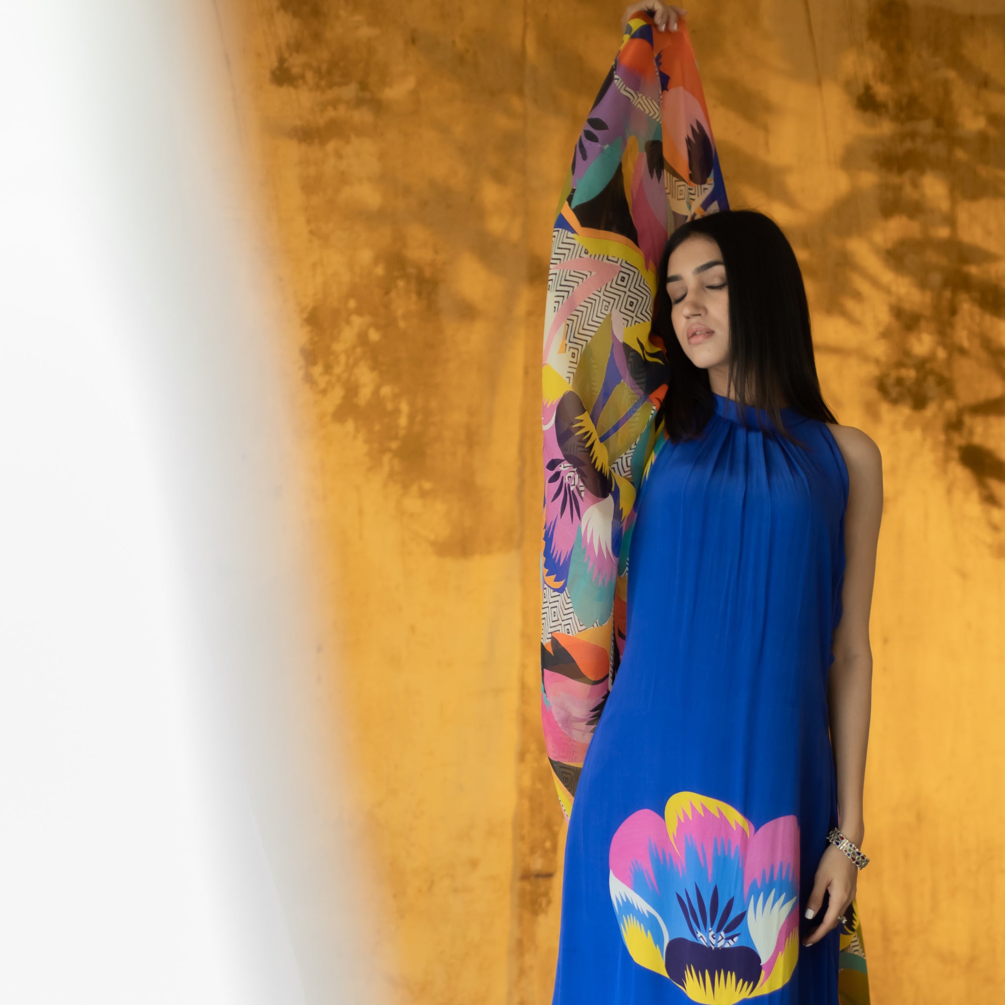 Elegant blue cotton salwar suit with floral design