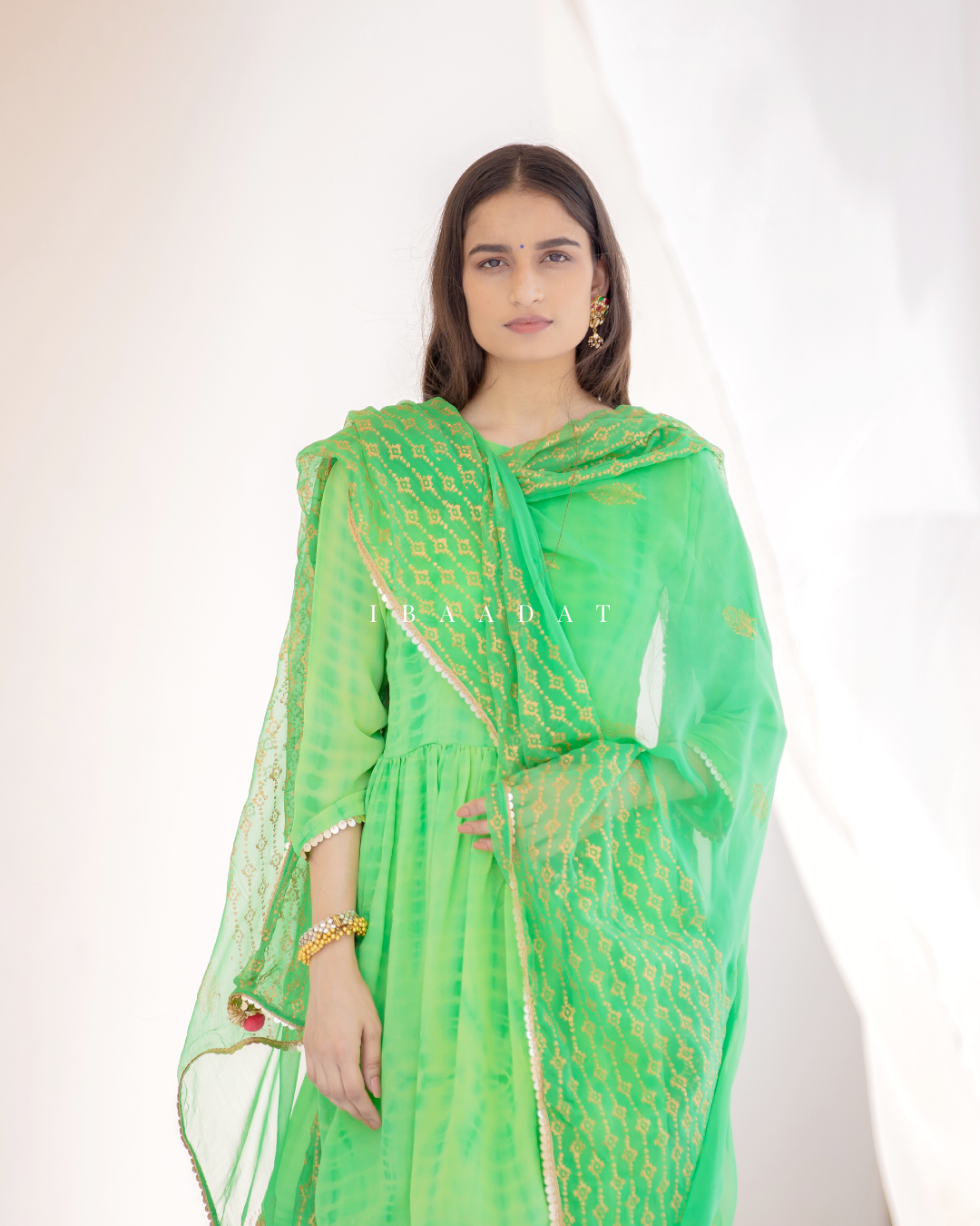 Ethnic green printed Gharara suit for parties