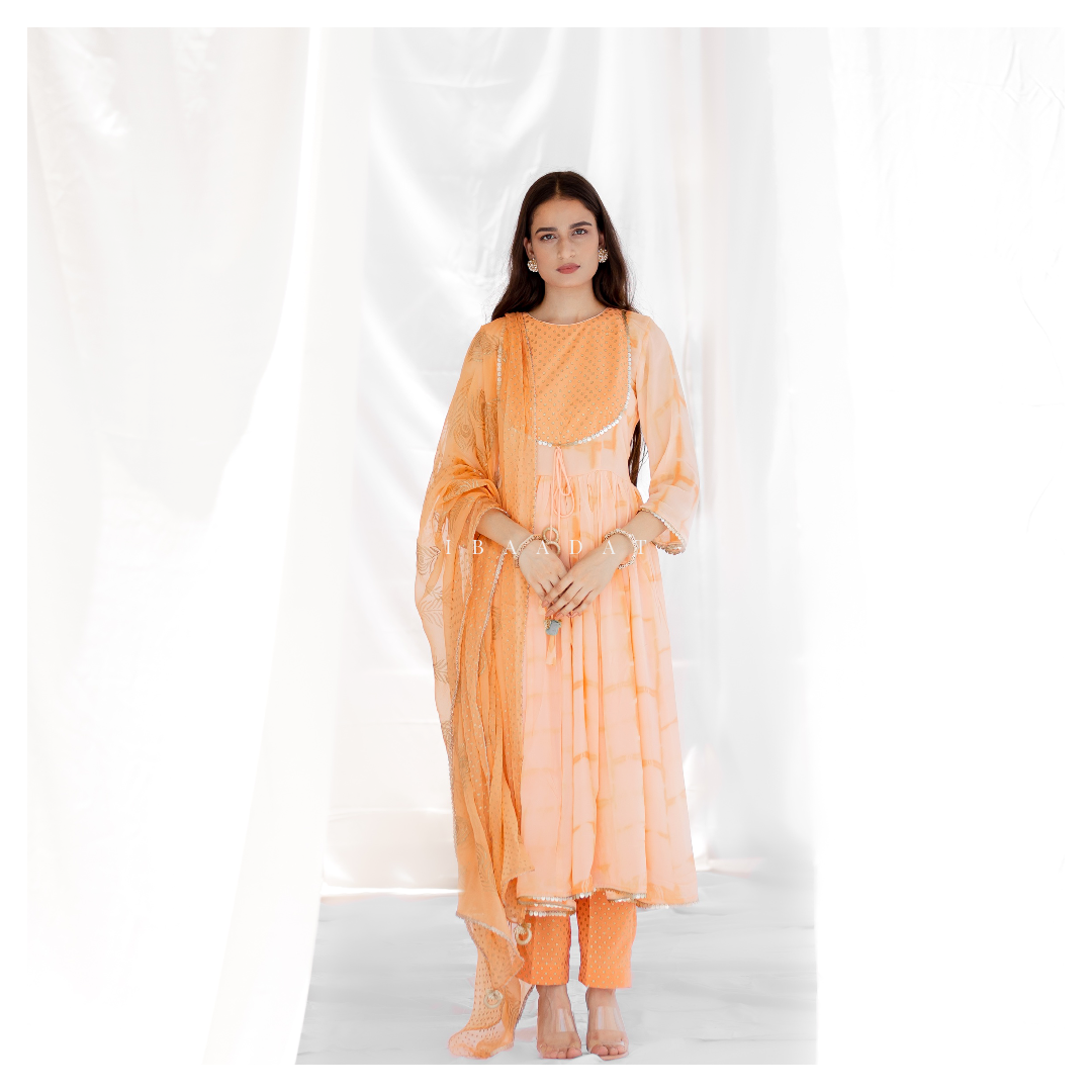 Flowy peach Sharara Gharara set for special occasions