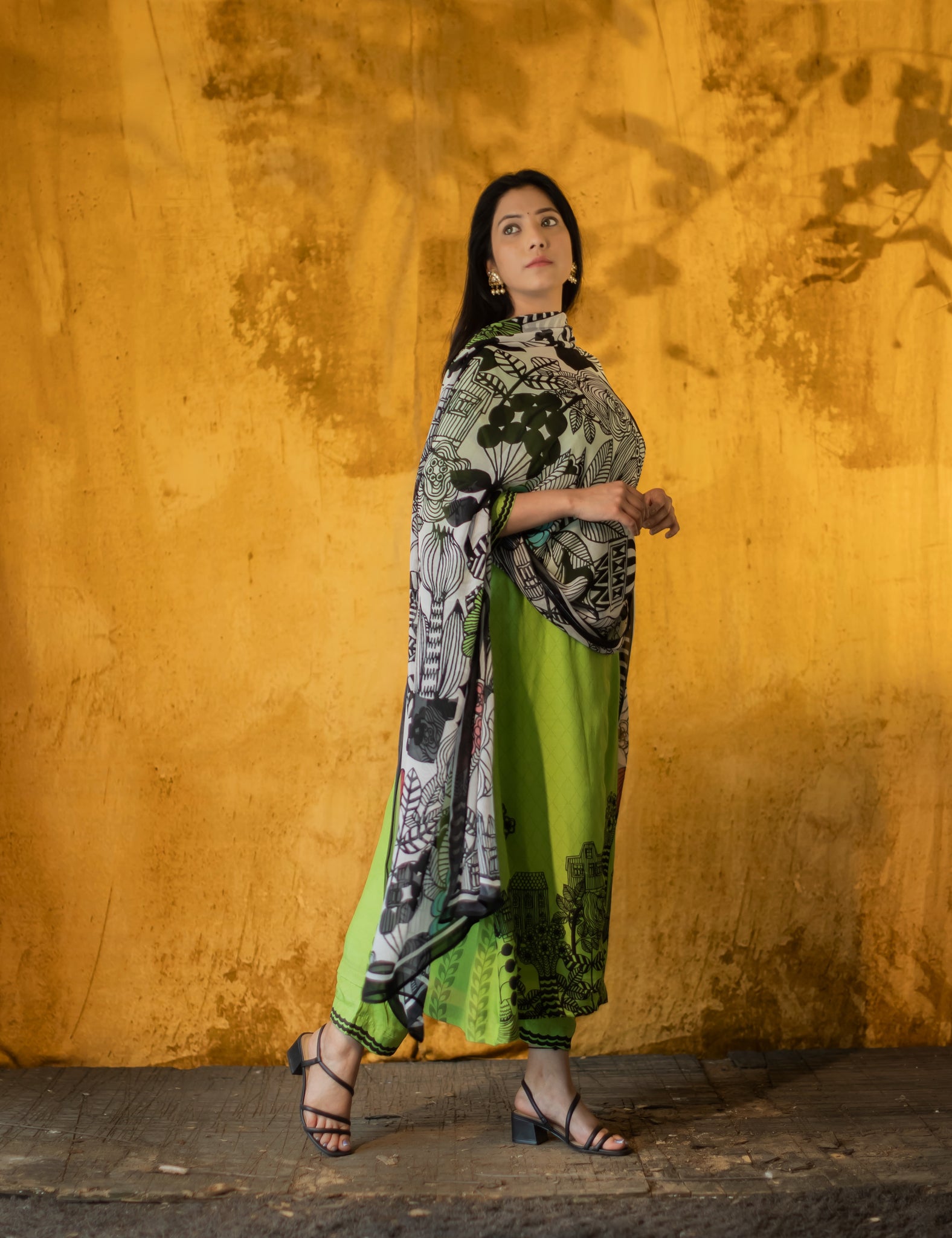 Green Designer Monochrome Bloom Punjabi Suit for Women