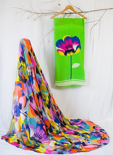 Green floral printed Tulip cotton salwar suit for women