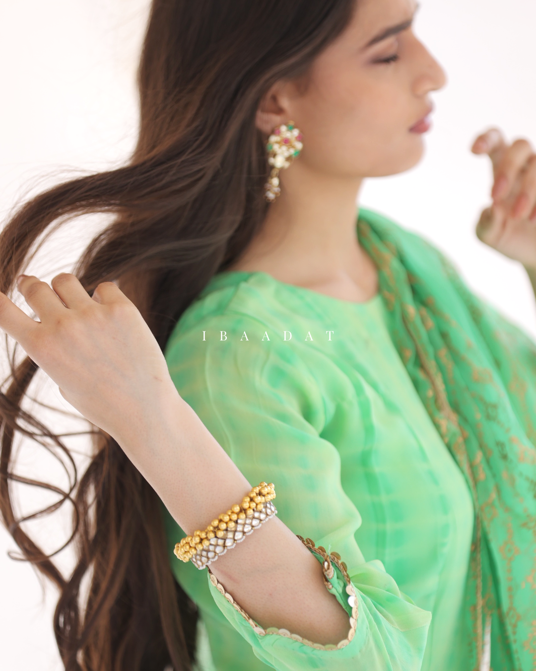 Green viscose georgette Sharara suit for women