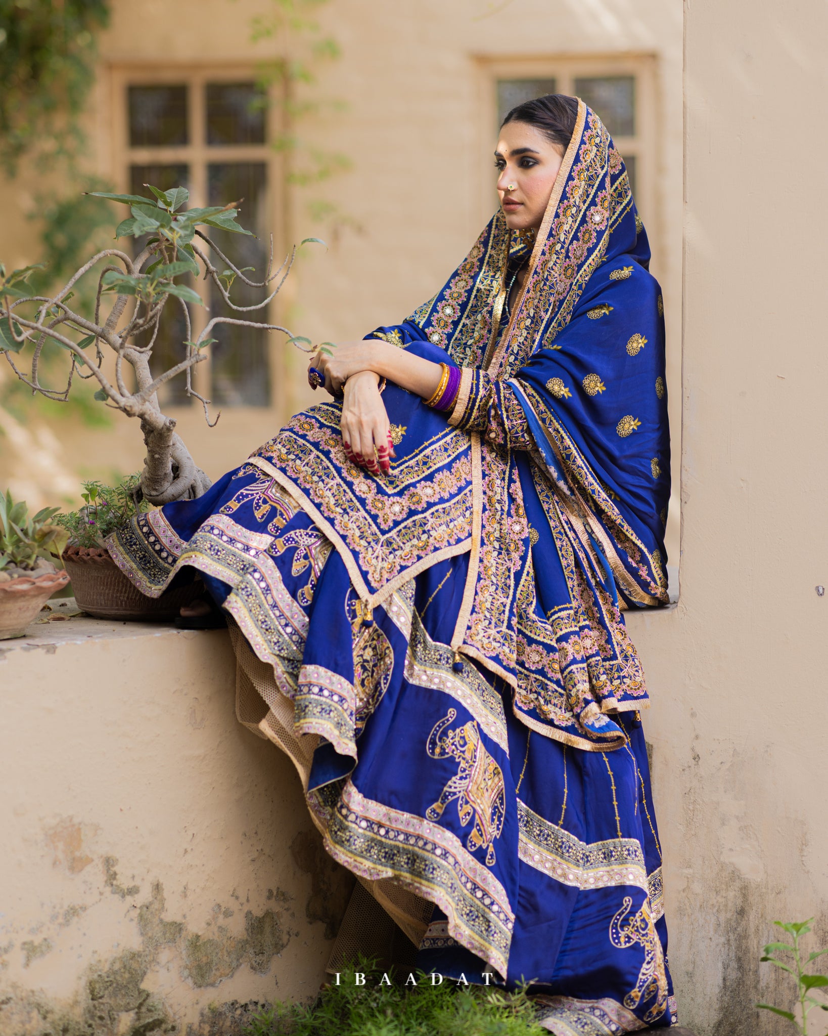 Hand-Embellished Blue Anarkali Suit with Organza Dupatta