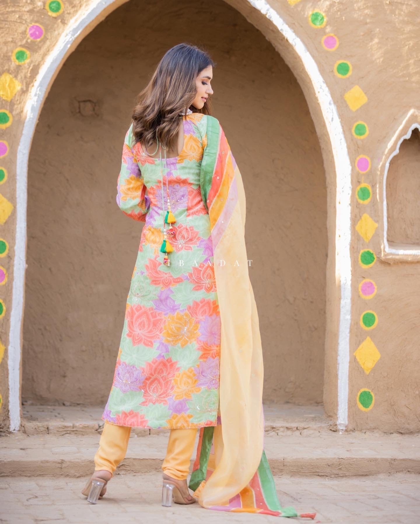 Hand embroidered silk salwar suit with mirror work