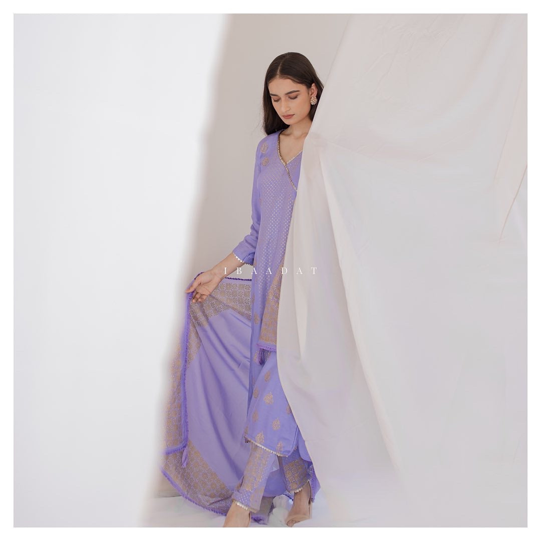Lavender gold block printed Sehar salwar suit for women
