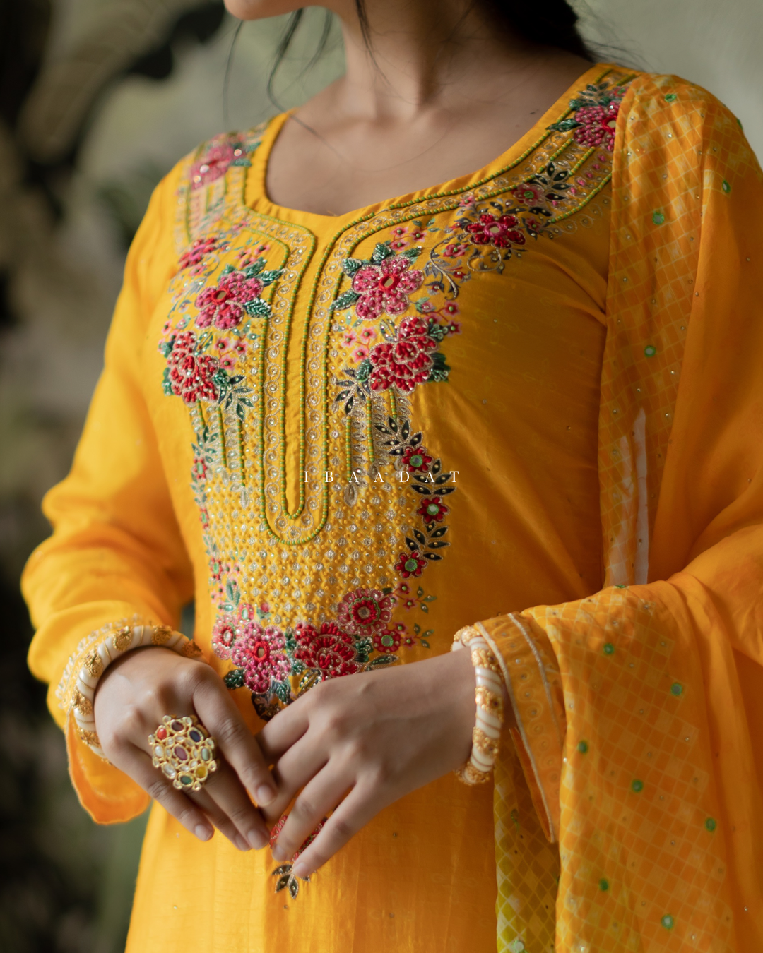 Mango yellow party wear salwar suit for women