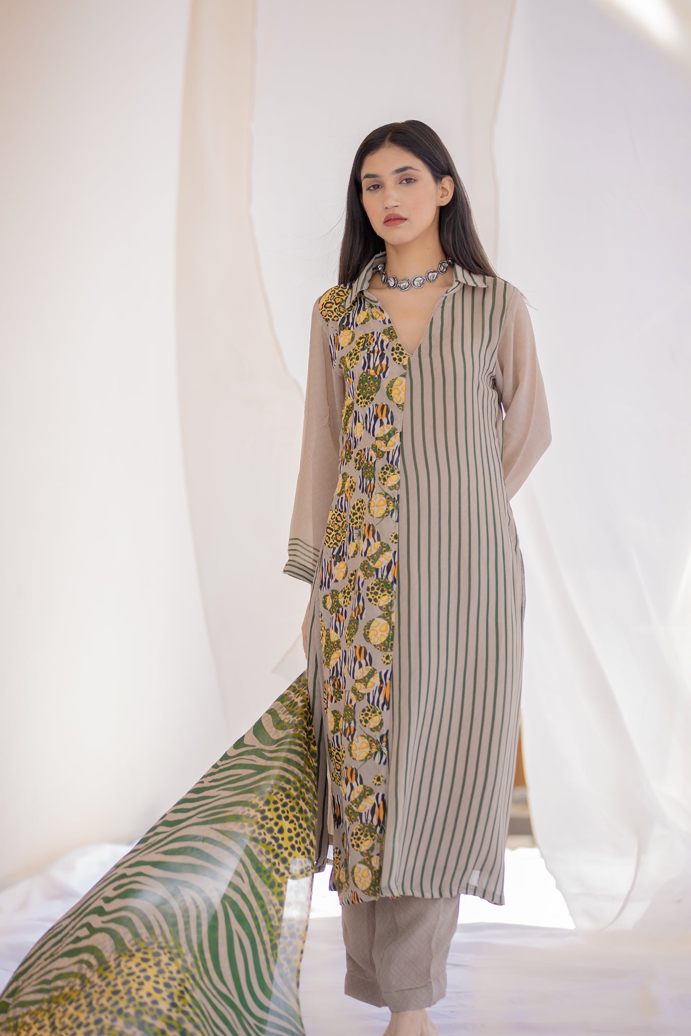 Mouse color Designer Safari Set salwar suit with floral print
