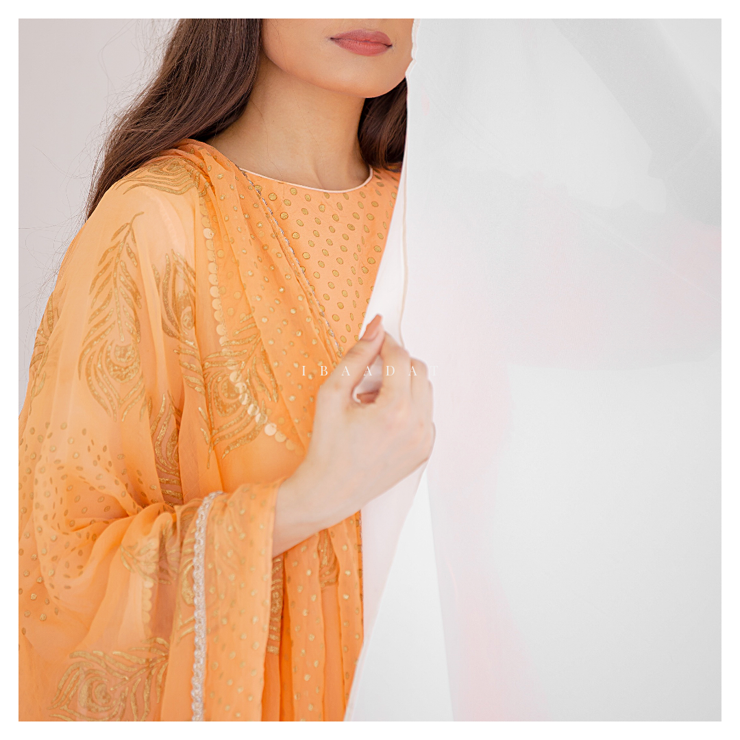 Peach color ethnic party wear Sharara suit