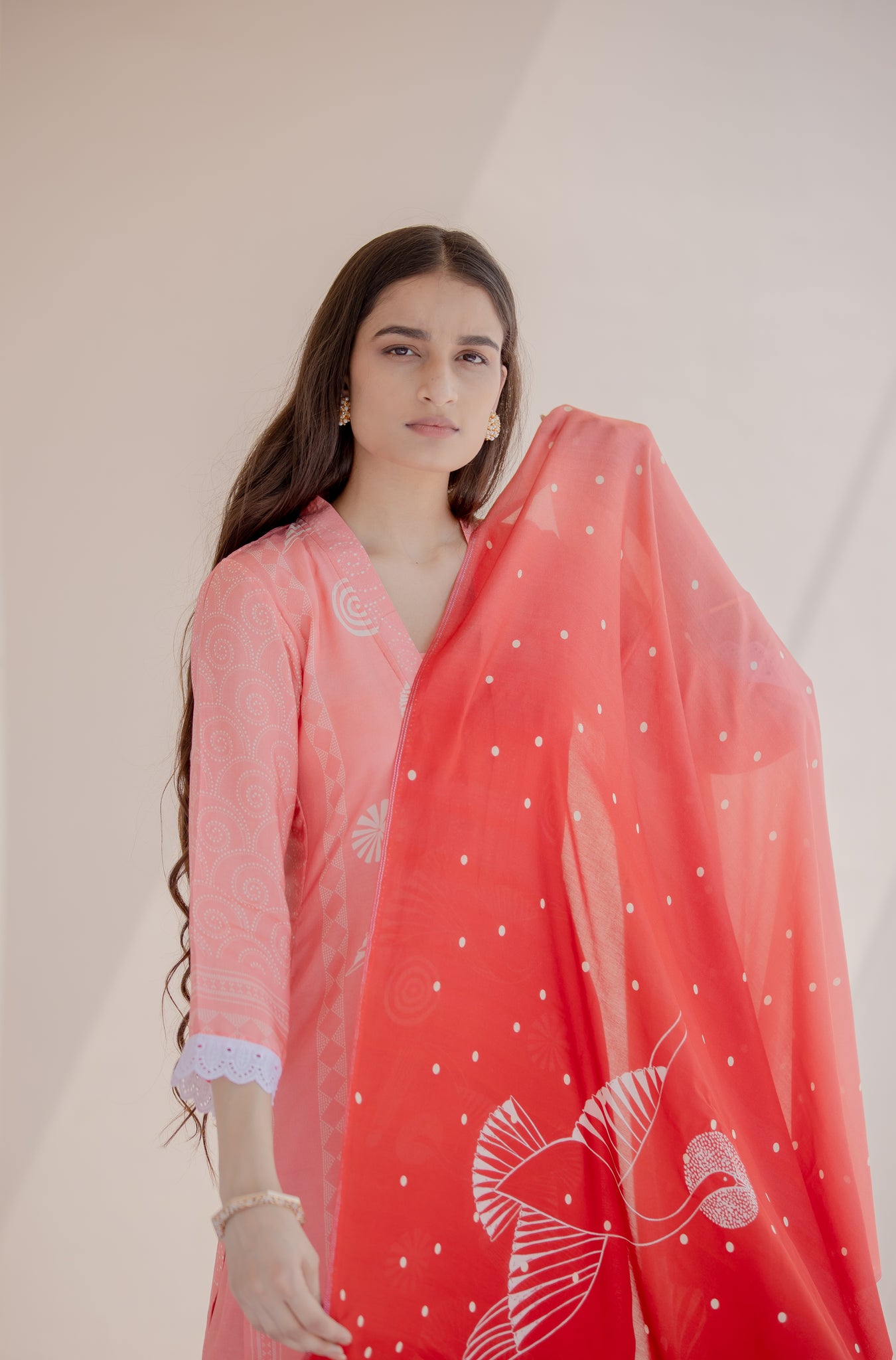 Pink Ombre Bird Set – cotton silk salwar suit for festive occasions