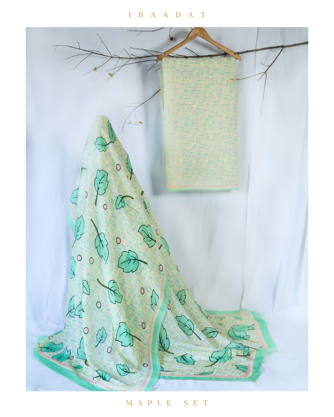 Printed Maple Cotton Salwar Suit For Women in Cream and Sea Green