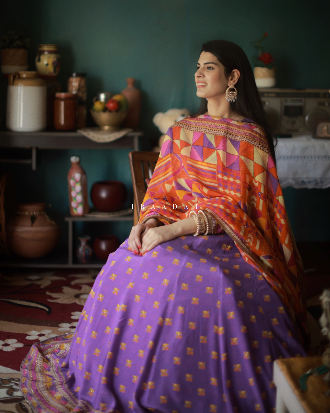 Purple Crepe Anarkali Lehenga with Organza Dupatta