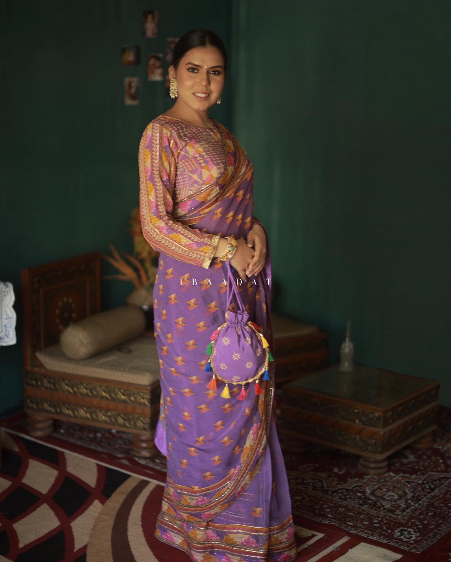 Purple hand embroidered Ardab Mutiyar organza saree